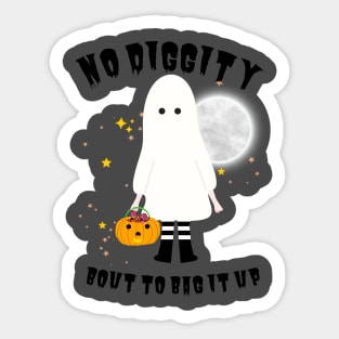 No Diggity Bout To Bag It Up Cute Ghost Halloween Kids Candy Sticker